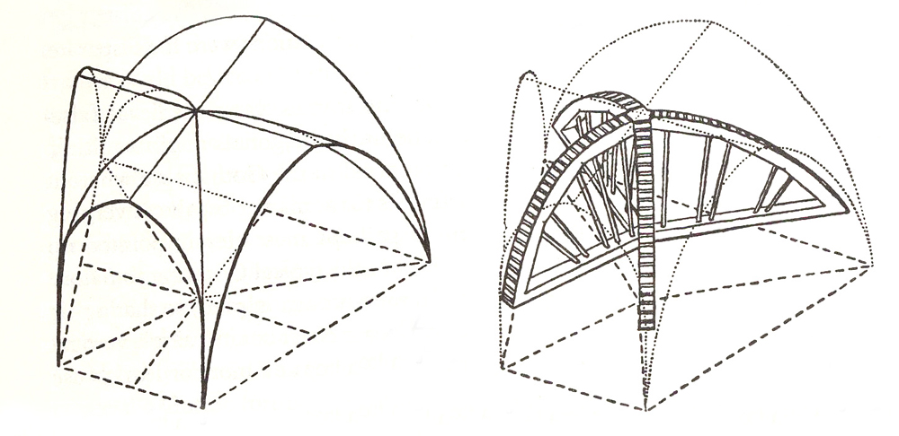 Figure 25. Example of non-square cross vaults for the trapezoidal ambulatory spaces  at the cathedrals.